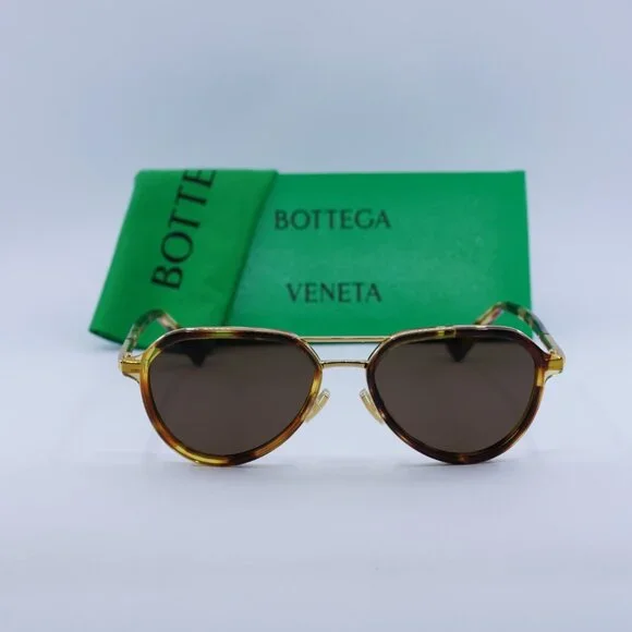Bottega Veneta BV1373S 002 Aviator Sunglasses - Havana/Gold/Brown